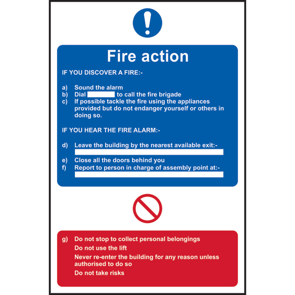 Fire action procedure - SAV (200 x 300mm)