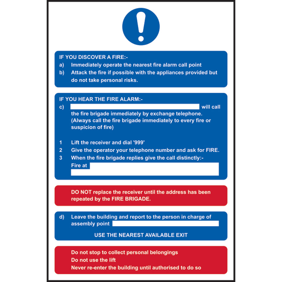 Fire action procedure - SAV (200 x 300mm)