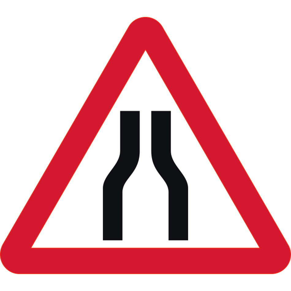 600mm tri. Temporary Sign - Road Narrows Both Lanes