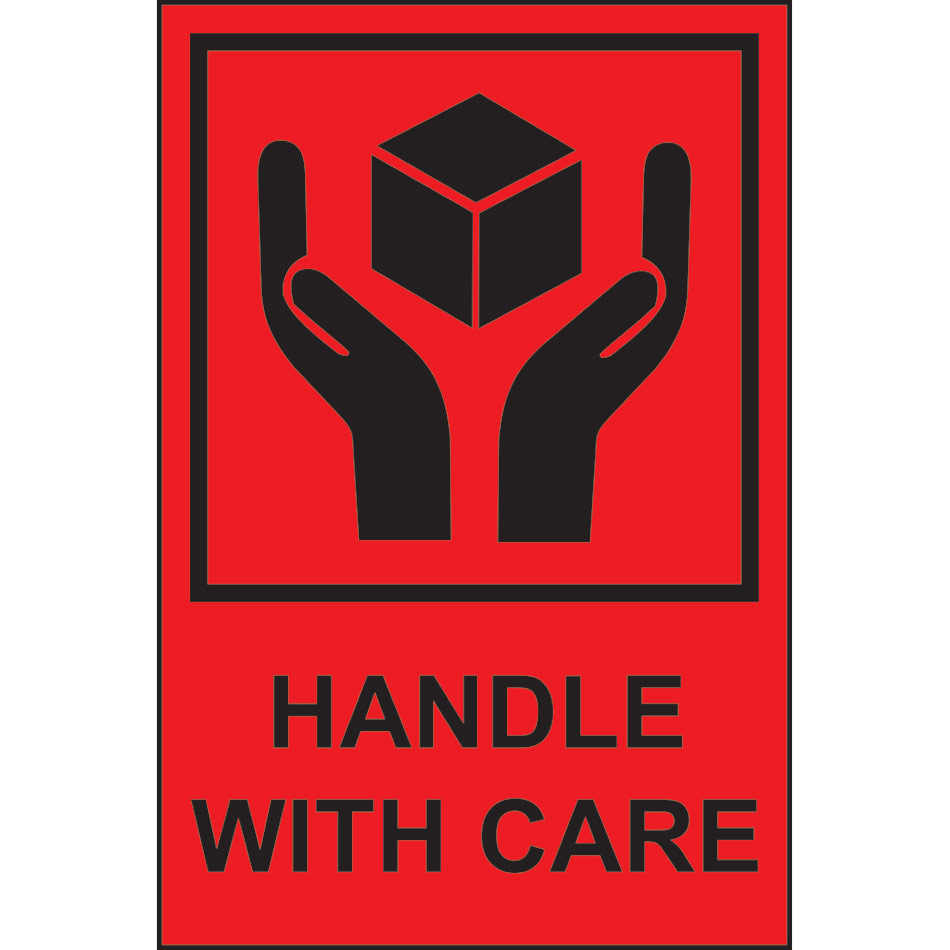 Handle with Care - Paper Packaging Labels (100 x 150mm Roll of 1000)