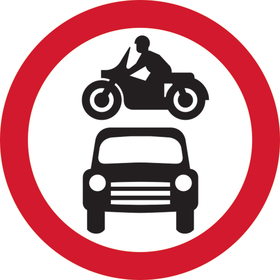 600mm dia. Dibond 'Motor Vehicles Prohibited' Road Sign (with channel)