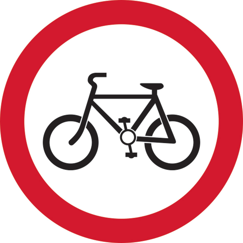 450mm dia. Dibond 'Cyclists Prohibited' Road Sign (with channel)